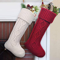 Treory Christmas Stockings, 2 Pack 20 inches Large Size Cable Knit Knitted Xmas Rustic Personalized Stocking Decorations for Family Holiday Season Decor, White or Red