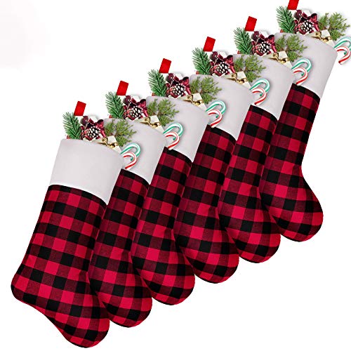 Sattiyrch Buffalo Plaid Christmas Stockings - Set Of 4, 18 Inch Black & White Plaid