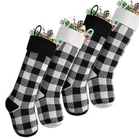 Treory Knit Christmas Stockings, 4 Pack 18 inches Knitted Christmas Decorations with Buffalo Plaid pattern, for Family Holiday Season Decor, Black and White