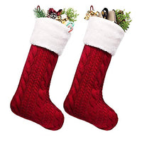 Treory Christmas Stockings, 2 Pack 18 inches Large Cable Knit Knitted Faux Fur Cuff, Xmas Rustic Personalized Stocking Decorations for Family Holiday Season Decor, White or Burgundy