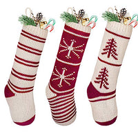 Treory Christmas Stockings, 3 Pack 20 inches Large Knit Knitted Classic Xmas Tree Snowflake Stripe, Rustic Personalized Stocking Decorations for Family Holiday Season Decor