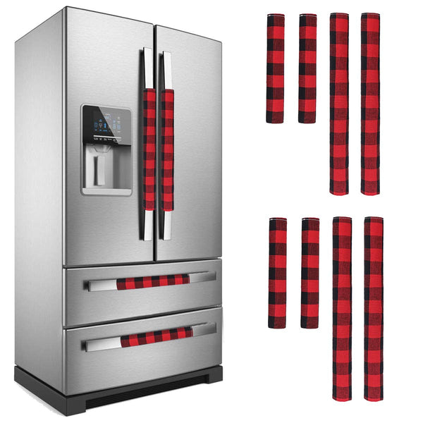 Treory Christmas Refrigerator Door Handle Cover, for Double Door Fridge Kitchen Microwave Dishwasher Handle Decorations£¬Buffalo Plaid Red and Black, Two Sizes, 8p