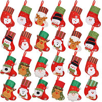 Treory Mini Christmas Stockings, 24 Pack 6.25 inches 3D Mixed Set Gift Card Bags Holders, Bulk Treats for Neighbors Coworkers Kids Cats Dogs, Small Rustic Felt Red Xmas Tree Decorations Set