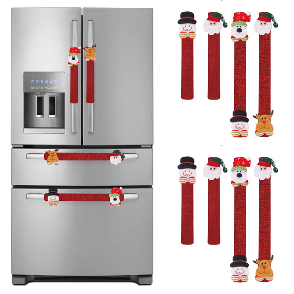 Treory Christmas Refrigerator Door Handle Cover, Set of 8 3D Fleece Cover for Double Door Fridge, Kitchen Microwave Dishwasher Handle Decorations, Red