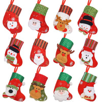 LimBridge Christmas Mini Stockings, 12 Pack 6.25 inches Small 3D Kids Mixed Set, Felt Xmas Tree Santa Claus Snowman Reindeer Gift Card Silverware Holders, Mini Personalized Holiday Treat Bags
