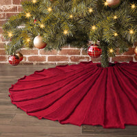 Treory Christmas Tree Skirt, 48 inches Knitted Ruffled Rustic Pleated Thick Heavy Yarn Knit Xmas Holiday Decoration, Red