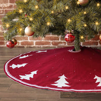 Treory Christmas Tree Skirt, 48 inches Tree Pattern Knitted Thick Heavy Yarn Rustic Xmas Holiday Decoration, Cream Burgundy
